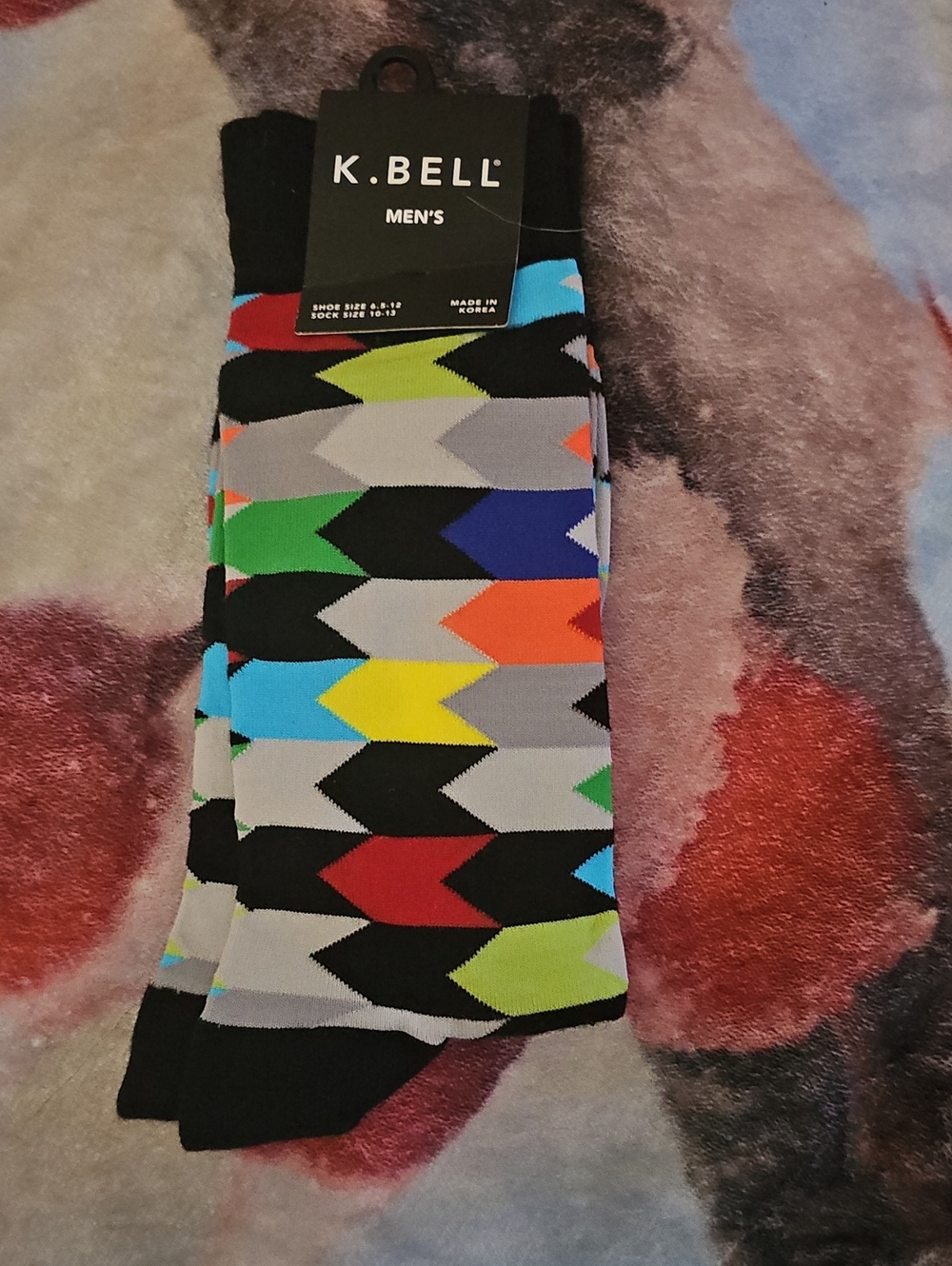 Men's Black Multicolor Geometric Crew Dress Socks